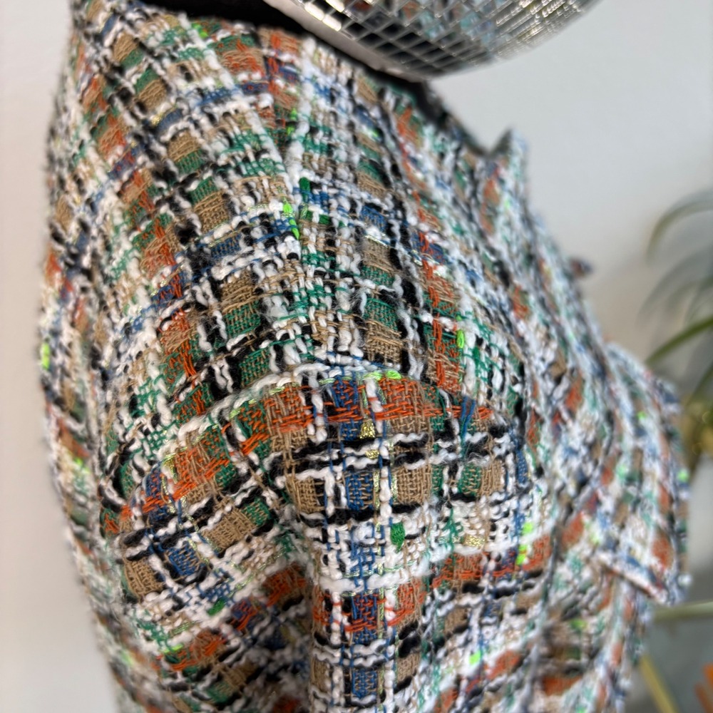 Anthropologie Autres Filles Colorful Tweed Cropped Jacket Plaid, Large, Parisian - Picture 5 of 16
